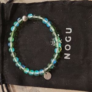 Nogu Green .925 sterling silver mermaid glass bead bracelet stretch $54